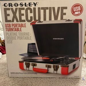 Red and White Crosley Executive Record player